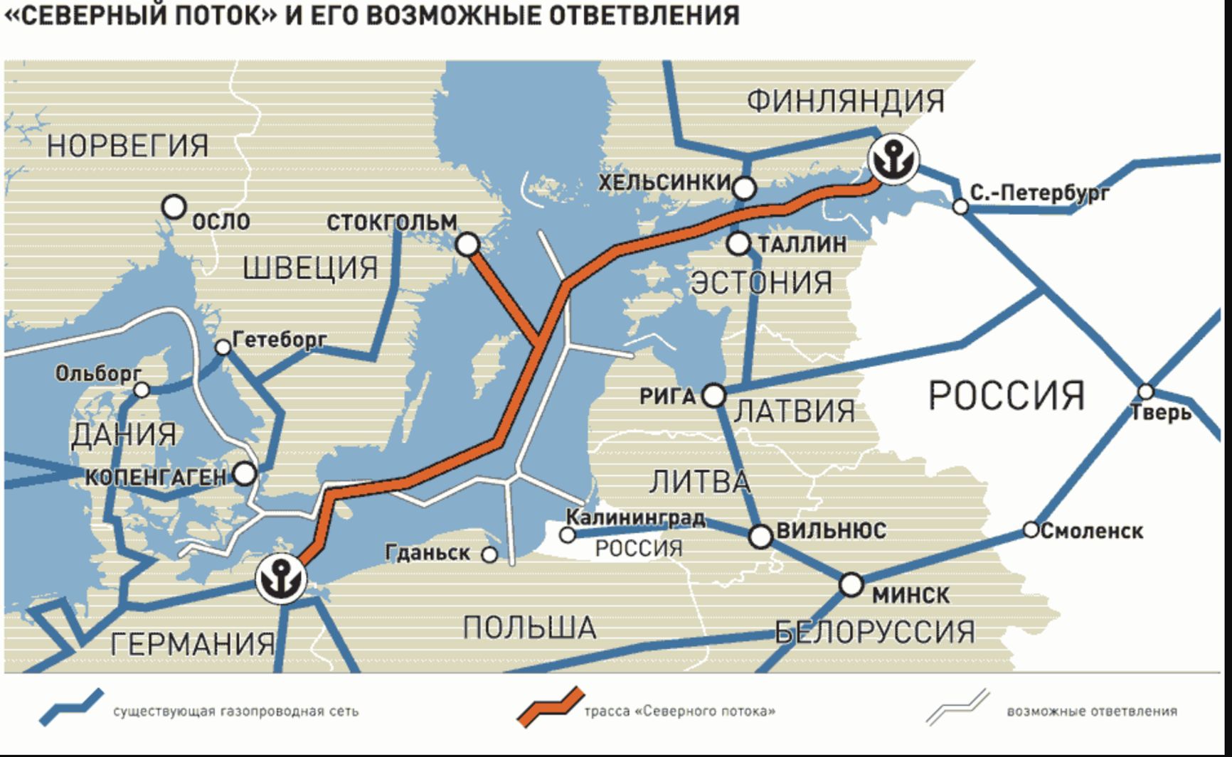 "Северный поток" и его возможные ответвления. Источник: "Газпром"