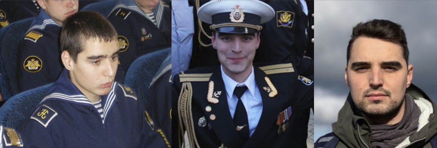 Матвей Любавин. Слева: выпускной 2009 года. В центре: 2014 год, выпуск Военно-морской академии. Справа: фото из резюме 2022 года