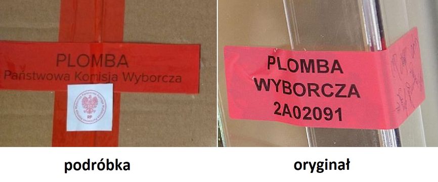 Слева пломба на упаковке бюллетеней «львовского референдума», справа настоящая пломба польского избиркома
