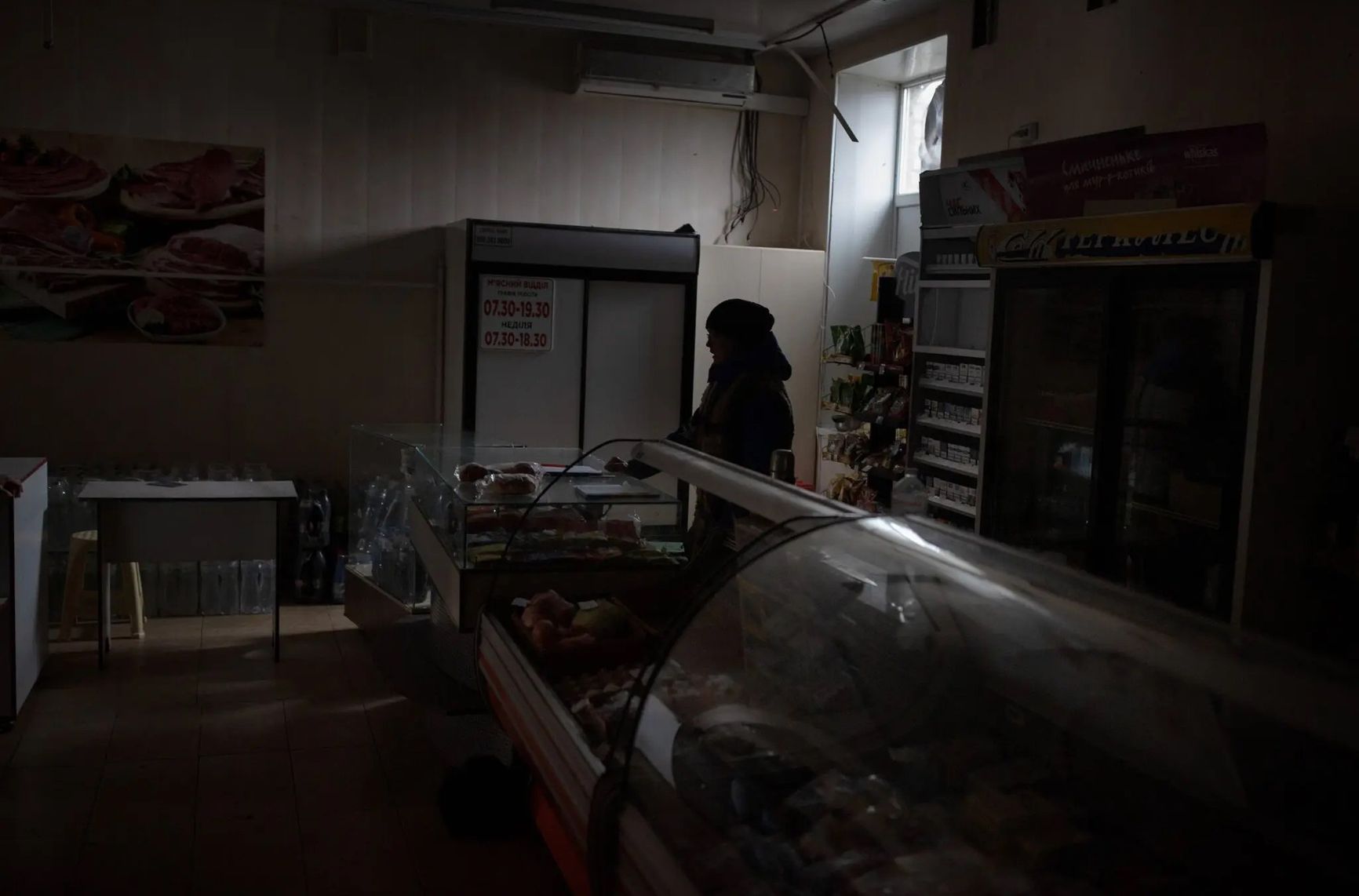 One of the few stores still working without electricity in Bakhmut.
