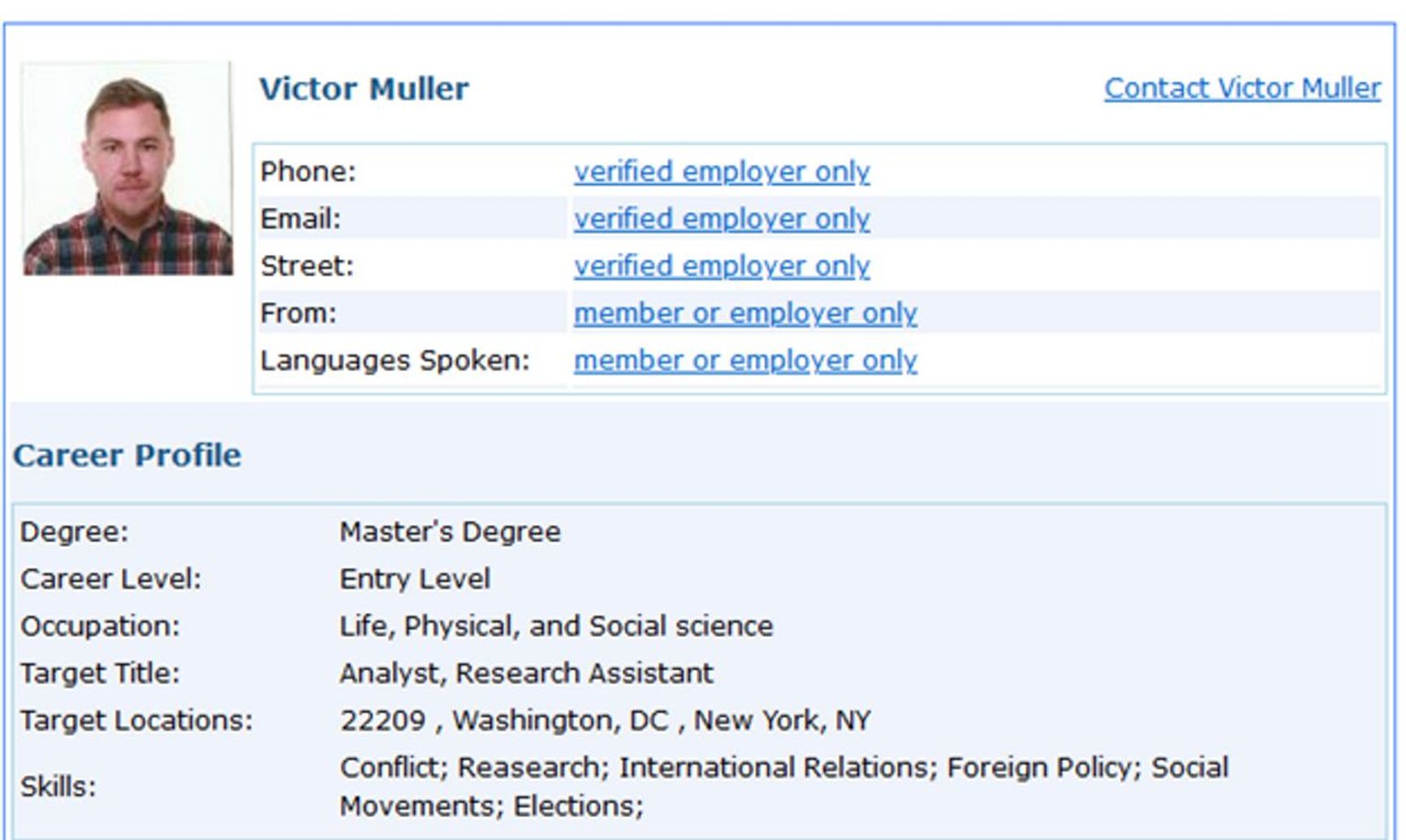 Profile screenshot for Victor Mueller, the fake persona for the Russian GRU agent Sergei Cherkasov