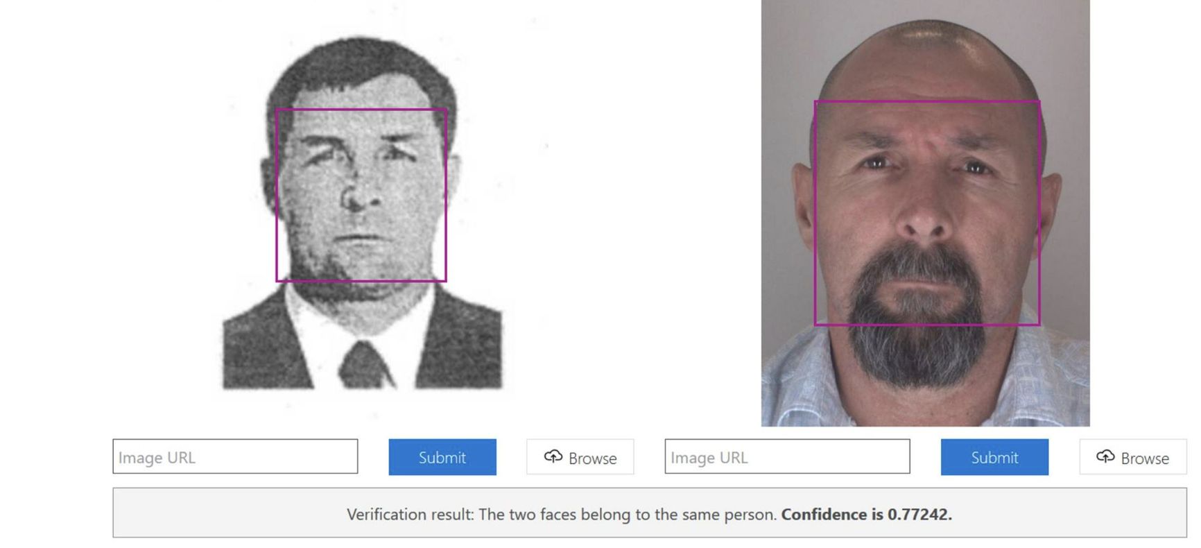 Photo from Interpol archives on the left, photo from visa application documents on the right