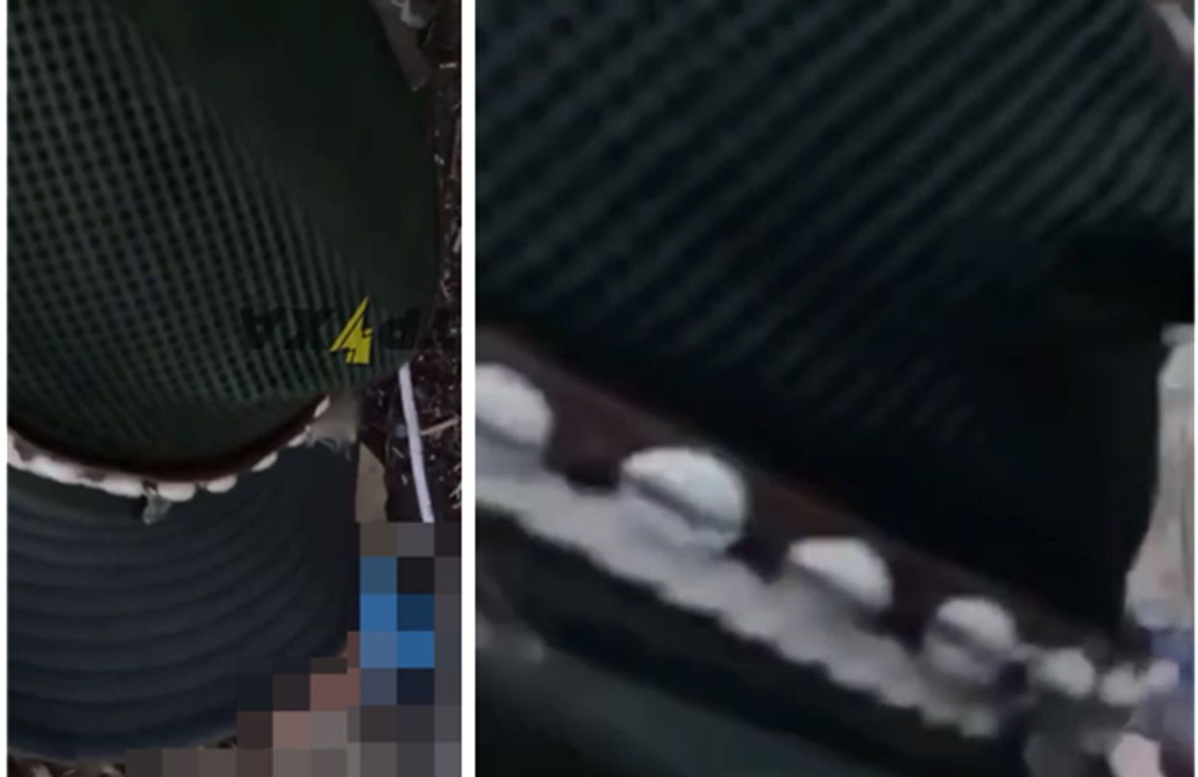 A fragment of the hat caught in the frame in the first video