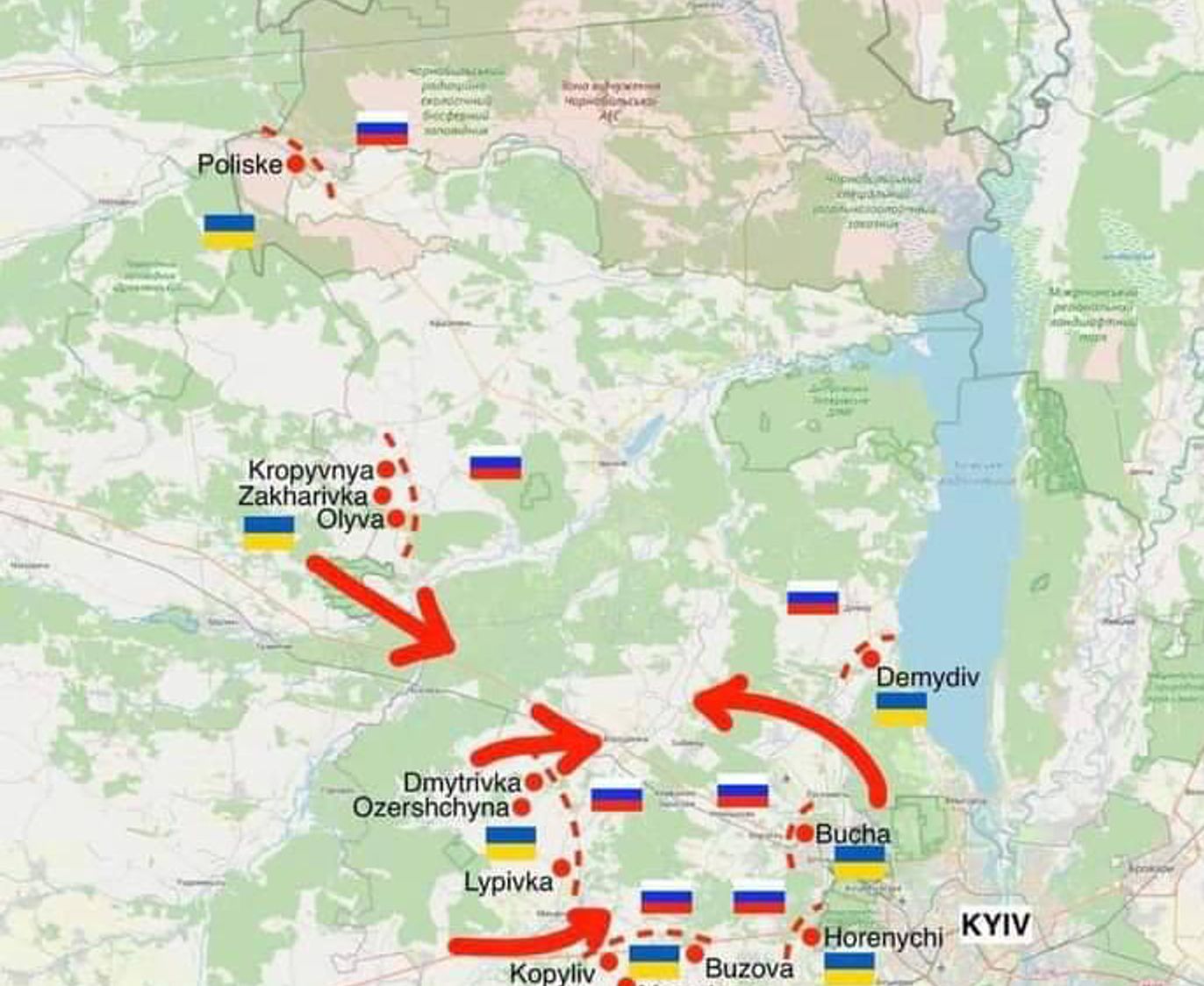 Приблизительная карта боевых действий под Киевом